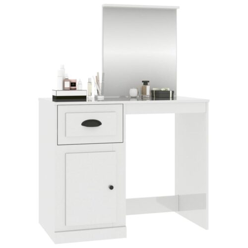 Dressing Table with Mirror High Gloss White 90x50x132.5cm Engineered Wood - Image 4
