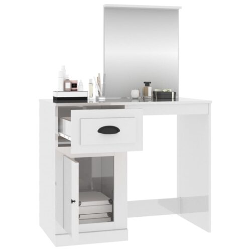 Dressing Table with Mirror High Gloss White 90x50x132.5cm Engineered Wood - Image 5