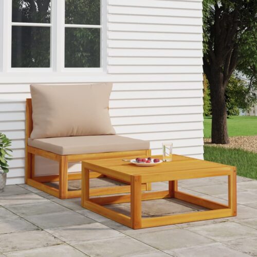 2-Piece Garden Sofa Set with Cushions Solid Wood Acacia - Image 12