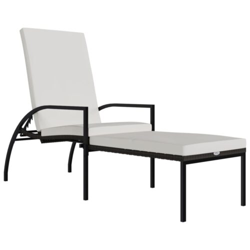 Outdoor Footrest Sun Lounger Garden Patio Beach Pool Lounge Chair PE Rattan Cream
