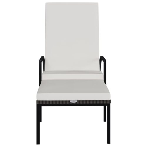 Outdoor Footrest Sun Lounger Garden Patio Beach Pool Lounge Chair PE Rattan Cream - Image 3