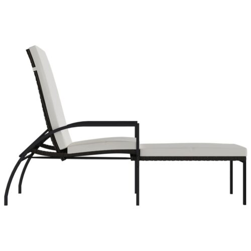 Outdoor Footrest Sun Lounger Garden Patio Beach Pool Lounge Chair PE Rattan Cream - Image 4