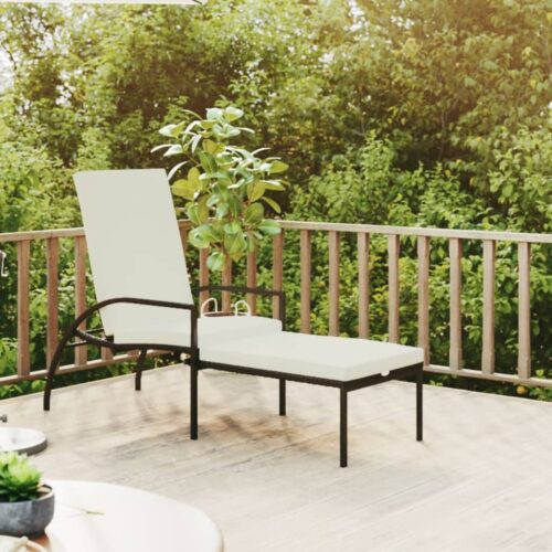 Outdoor Footrest Sun Lounger Garden Patio Beach Pool Lounge Chair PE Rattan Cream - Image 10