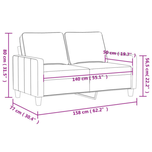 2-Seater Sofa Living Room Lounge Couch Futon Chair Velvet Fabric Black 140cm - Image 8