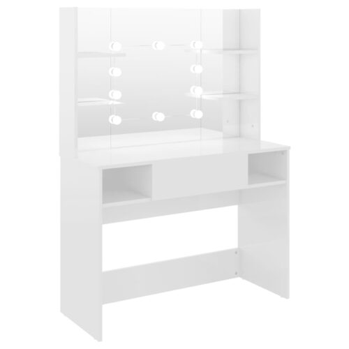 Dressing Table with LED Lights Hollywood Mirror Makeup Vanity Dresser Gloss White 100x40x135cm - Image 2