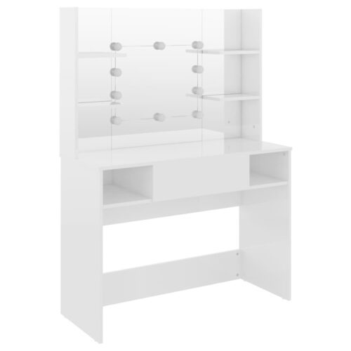 Dressing Table with LED Lights Hollywood Mirror Makeup Vanity Dresser Gloss White 100x40x135cm - Image 5