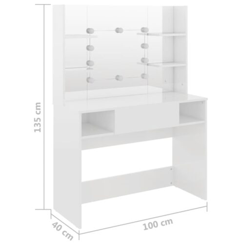 Dressing Table with LED Lights Hollywood Mirror Makeup Vanity Dresser Gloss White 100x40x135cm - Image 6