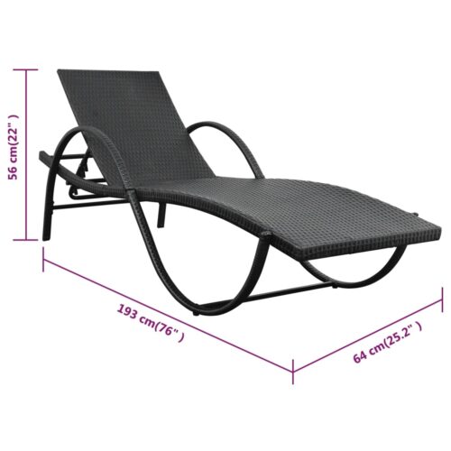 Sun Lounger with Cushion Poly Rattan Black - Image 7
