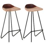 Bar Stools 2pcs Brown Real Leather
