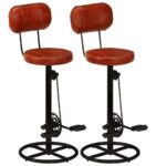 Bar Stools 2pcs Black Brown Real Goat Leather