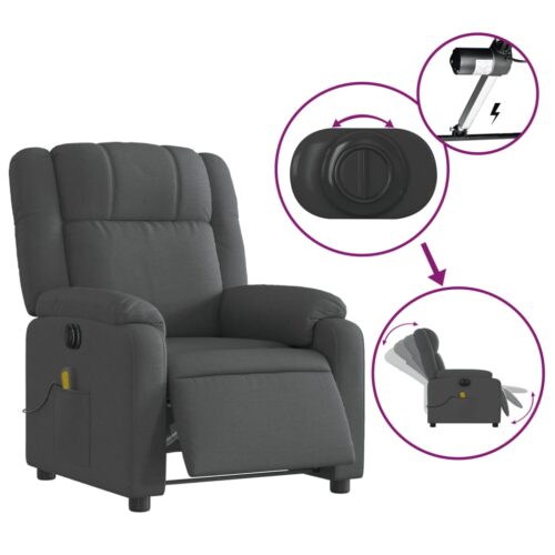 Electric Massage Recliner Chair Dark Grey Fabric - Image 5