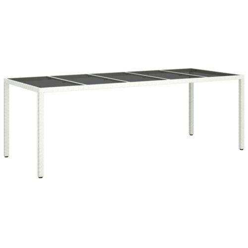 Garden Table White 250x100x75cm Poly Rattan Tempered Glass