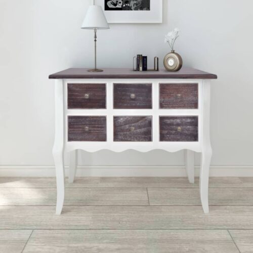 Console Cabinet 6 Drawers Brown White Wood