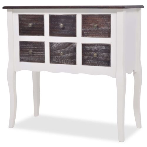 Console Cabinet 6 Drawers Brown White Wood - Image 2