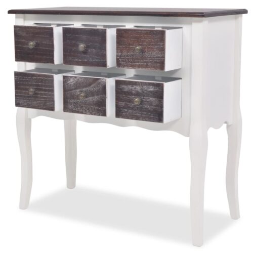 Console Cabinet 6 Drawers Brown White Wood - Image 4