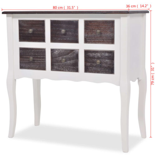 Console Cabinet 6 Drawers Brown White Wood - Image 7