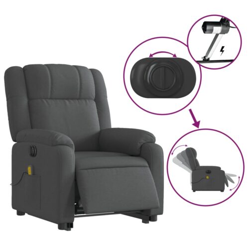 Electric Stand up Massage Recliner Chair Dark Grey Fabric - Image 5
