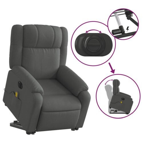 Electric Stand up Massage Recliner Chair Dark Grey Fabric - Image 10