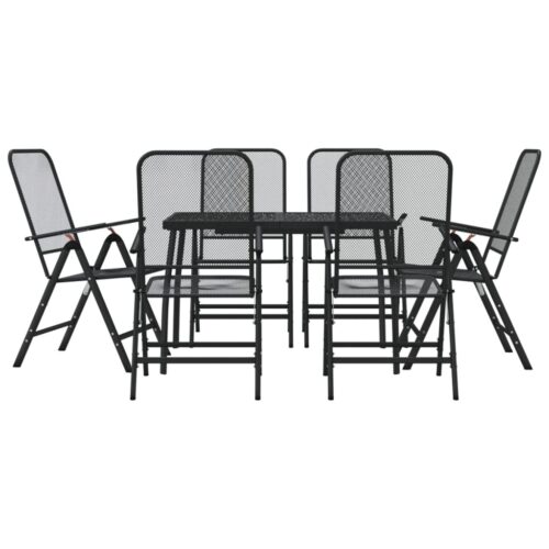 7-Piece Garden Dining Set Anthracite Metal Mesh Outdoor Patio Lounge Furniture