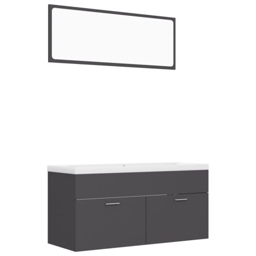 Bathroom Furniture Set Grey Engineered Wood - Image 2