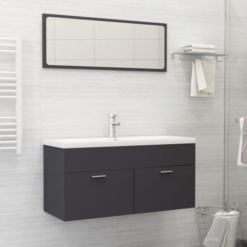 Bathroom Furniture Set Grey Engineered Wood - Image 12