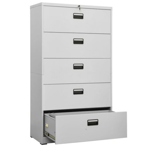 Filing Cabinet Light Grey 90x46x164cm Steel - Image 5