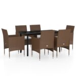 7-Piece Garden Dining Set with Cushions Brown Black
