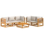 6-Piece Garden Lounge Set with Light Grey Cushions Wood Timber Outdoor Patio Furniture
