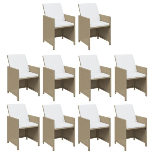 11-Piece Garden Dining Set with Cushions Poly Rattan Wicker Outdoor Patio Furniture Beige - Image 4