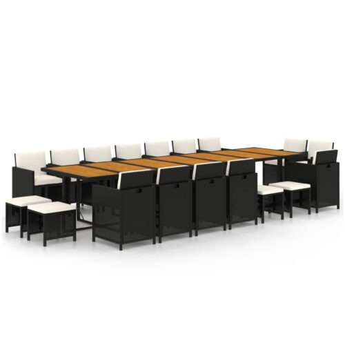19-Piece Garden Dining Set with Cushions Black Poly Rattan Wicker Outdoor Patio Furniture