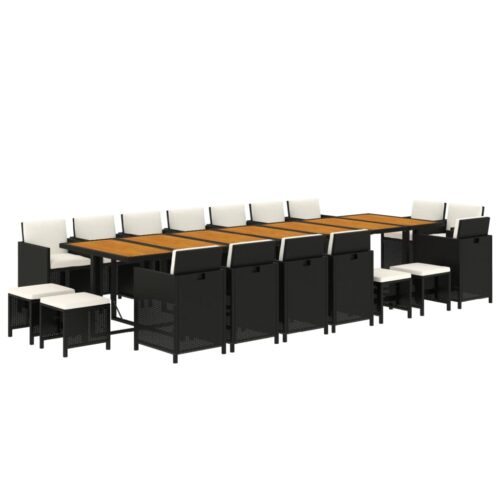 19-Piece Garden Dining Set with Cushions Black Poly Rattan Wicker Outdoor Patio Furniture - Image 3