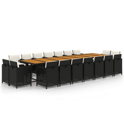 19-Piece Garden Dining Set with Cushions Black Poly Rattan Wicker Outdoor Patio Furniture