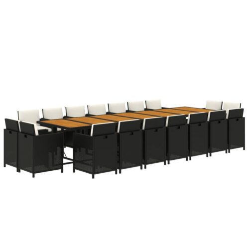 19-Piece Garden Dining Set with Cushions Black Poly Rattan Wicker Outdoor Patio Furniture - Image 3
