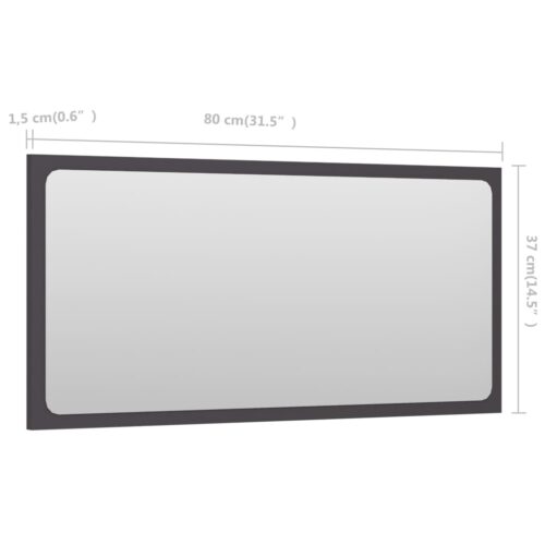 Bathroom Mirror Grey 80x1.5x37cm Engineered Wood - Image 5
