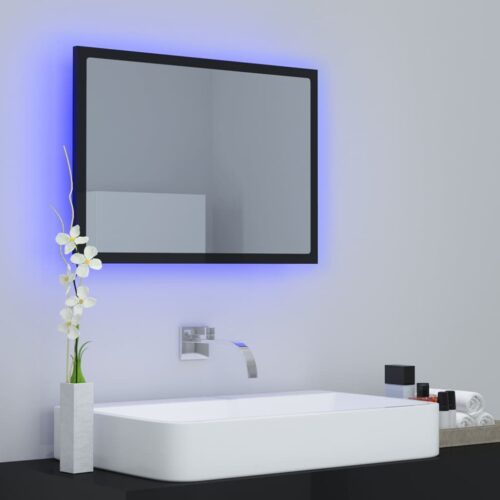 LED Bathroom Mirror High Gloss Black 60x8.5x37cm Acrylic - Image 9