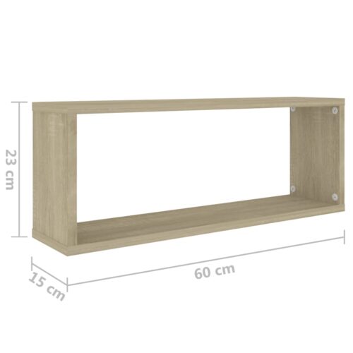 Wall Cube Shelves 2pcs Sonoma Oak 60x15x23cm Engineered Wood - Image 2