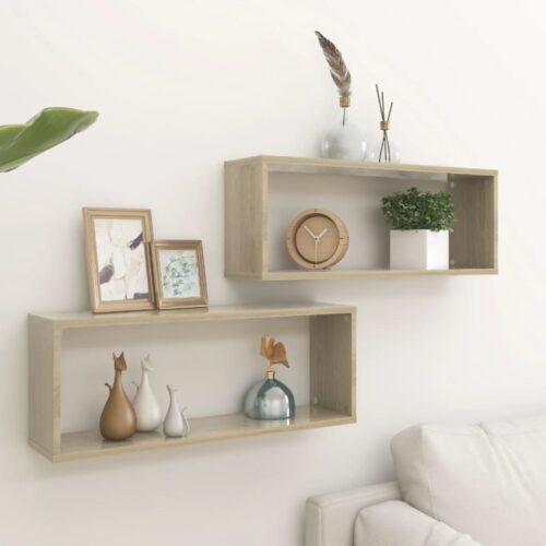 Wall Cube Shelves 2pcs Sonoma Oak 60x15x23cm Engineered Wood - Image 10