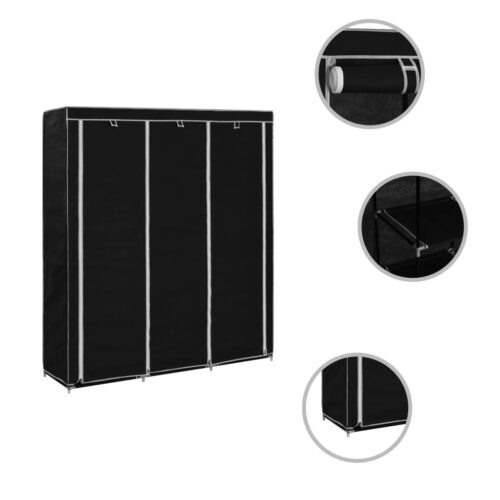 Wardrobe with Compartments Rods Black 150x45x175cm Fabric - Image 2