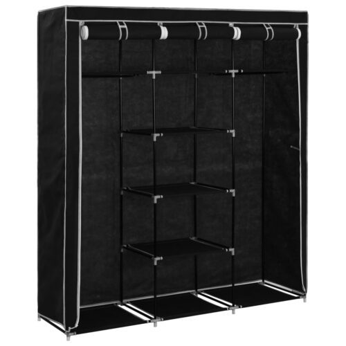 Wardrobe with Compartments Rods Black 150x45x175cm Fabric - Image 4