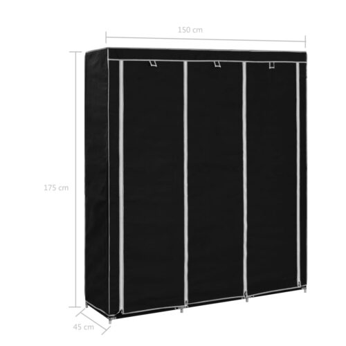 Wardrobe with Compartments Rods Black 150x45x175cm Fabric - Image 11