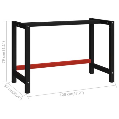 Work Bench Frame Metal 120x57x79cm Black Red - Image 7