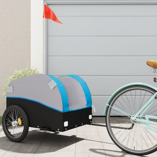 Bike Trailer Black Blue 45kg Iron Bicycle Cargo Rear Storage Transport Wagon