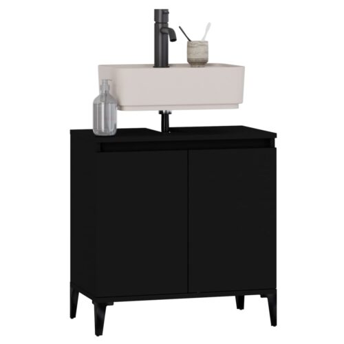 Sink Cabinet Black 58x33x60cm Engineered Wood - Image 2