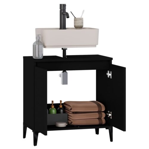 Sink Cabinet Black 58x33x60cm Engineered Wood - Image 3