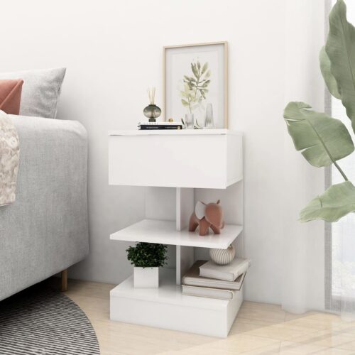 Bedside Cabinet White 40x35x65cm Engineered Wood - Image 3