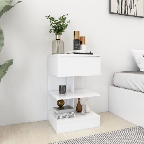 Bedside Cabinet White 40x35x65cm Engineered Wood - Image 9