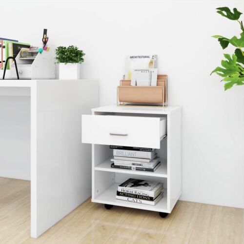 Rolling Cabinet White 46x36x59cm Engineered Wood - Image 3