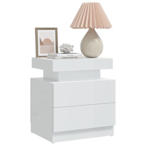Bedside Cabinet High Gloss White 45x35x52cm Engineered Wood - Image 3