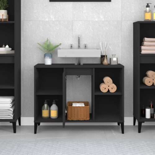 Sink Cabinet Black 80x33x60cm Engineered Wood - Image 12