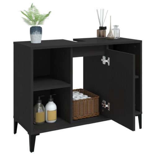 Sink Cabinet Black 80x33x60cm Engineered Wood - Image 4